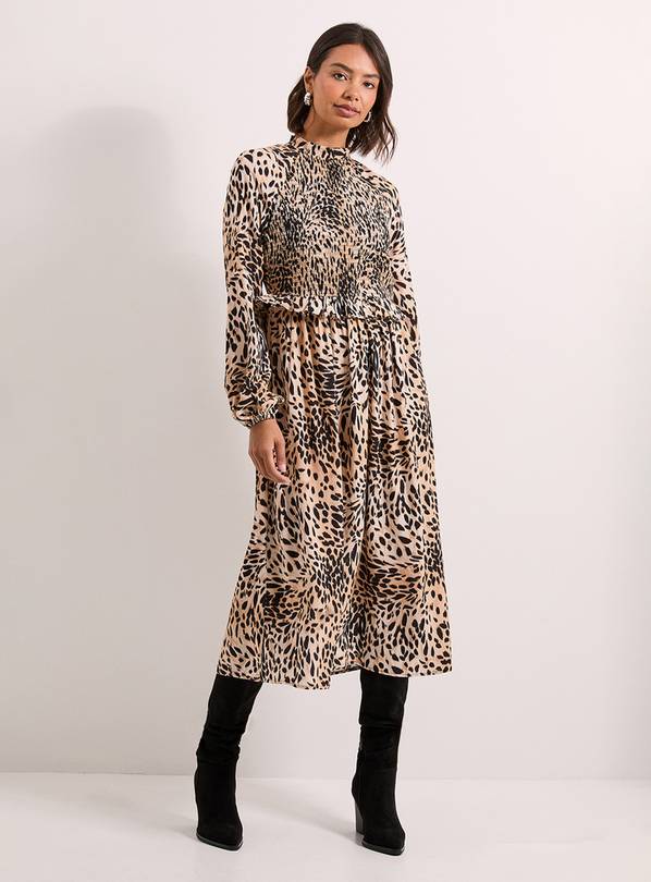 DOROTHY PERKINS Animal Shirred Bodice Frill Detail Midi Dress 16